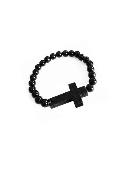 Jesus Cross Onyx Beads Bracelet By Menjewell